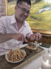 9/5 - Hidecki eats the French Onion Soup burger with a knife and fork.